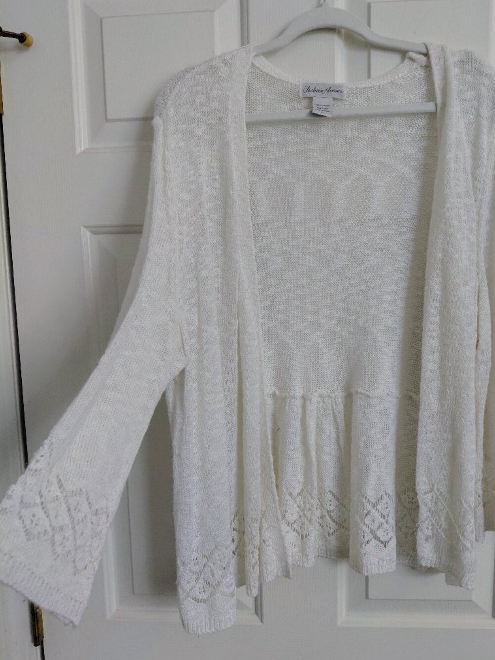 Fashion Avenue Open Front Cardigan – Size 1X – White/Cream Boho Style